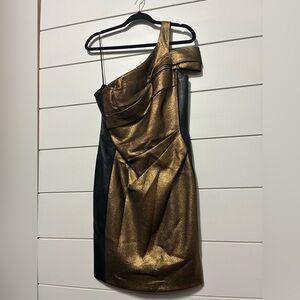 J. Mendel One-Shoulder Dress in Gold and Black size 8